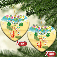 Hawaiian Mele Kalikimaka Ceramic Ornament Funny Santa Claus on Beach with Tropical Plants and Lei - Polynesian Pride