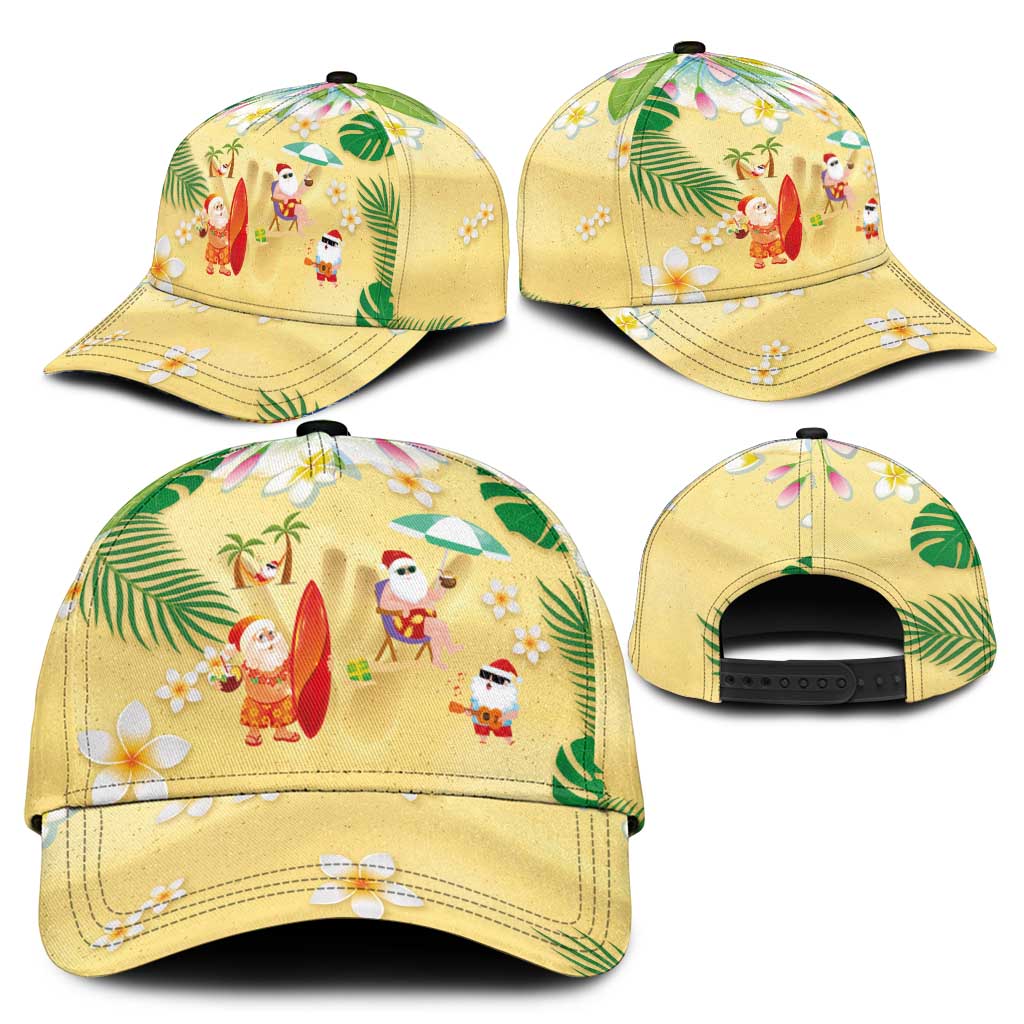 Hawaiian Mele Kalikimaka Classic Cap Funny Santa Claus on Beach with Tropical Plants and Lei - Polynesian Pride