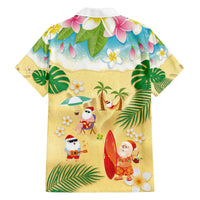 Hawaiian Mele Kalikimaka Family Matching Off The Shoulder Long Sleeve Dress and Hawaiian Shirt Tropical Plumeria and Lei Funny Santa Beach - Polynesian Pride
