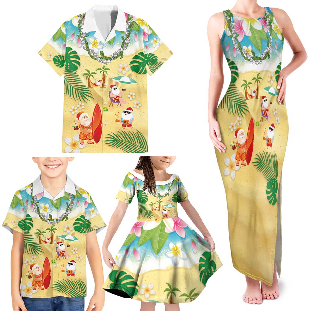 Hawaiian Mele Kalikimaka Family Matching Tank Maxi Dress and Hawaiian Shirt Tropical Plumeria and Lei Funny Santa Beach - Polynesian Pride