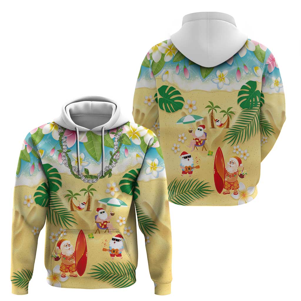 Hawaiian Mele Kalikimaka Hoodie Tropical Plumeria and Lei Funny Santa Beach - Polynesian Pride