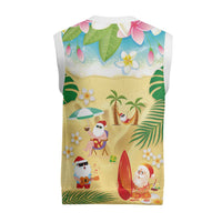 Hawaiian Mele Kalikimaka Christmas Knitted V-Neck Vest Funny Santa Claus on Beach with Tropical Plants and Lei - Polynesian Pride