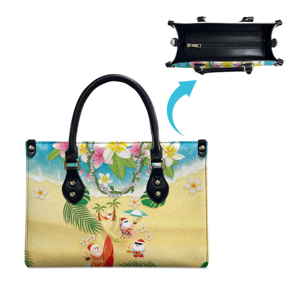 Hawaiian Mele Kalikimaka Leather Bag Tropical Plumeria and Lei Funny Santa Beach - Polynesian Pride