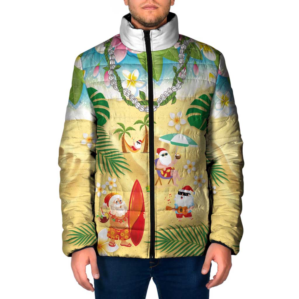 Hawaiian Mele Kalikimaka Padded Jacket Tropical Plumeria and Lei Funny Santa Beach - Polynesian Pride