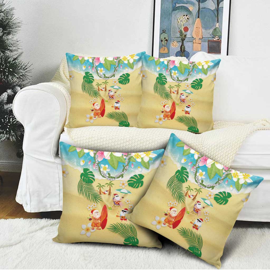 Hawaiian Mele Kalikimaka Pillow Cover Tropical Plumeria and Lei Funny Santa Beach - Polynesian Pride