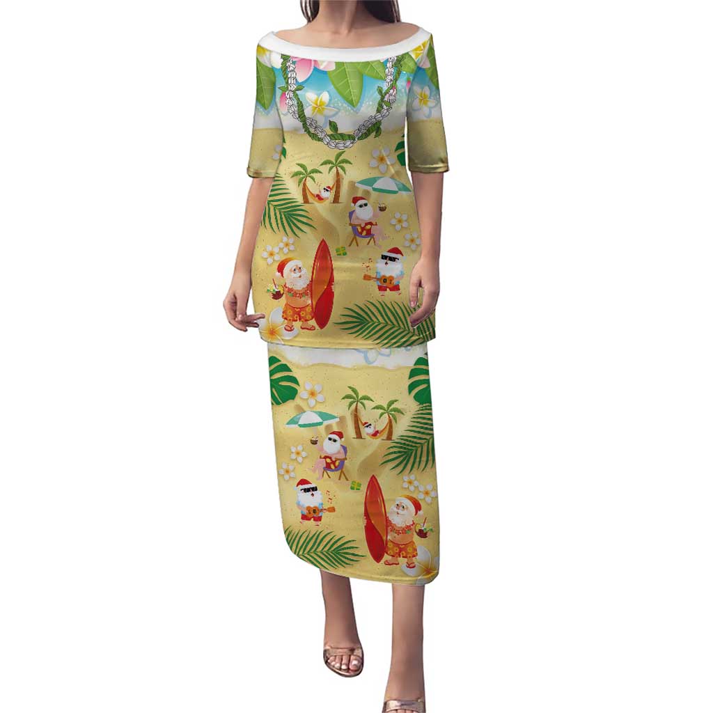 Hawaiian Mele Kalikimaka Puletasi Tropical Plumeria and Lei Funny Santa Beach - Polynesian Pride