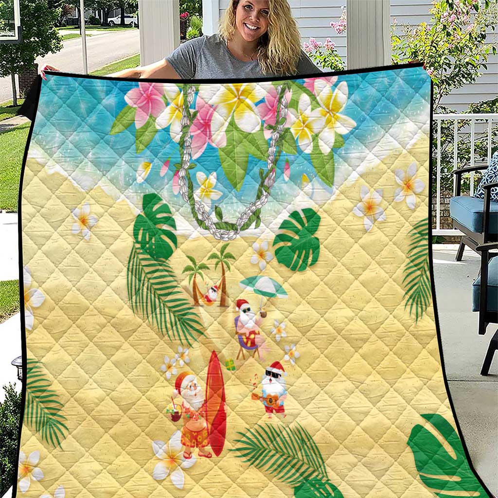 Hawaiian Mele Kalikimaka Quilt Tropical Plumeria and Lei Funny Santa Beach - Polynesian Pride