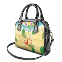 Hawaiian Mele Kalikimaka Shoulder Handbag Tropical Plumeria and Lei Funny Santa Beach - Polynesian Pride