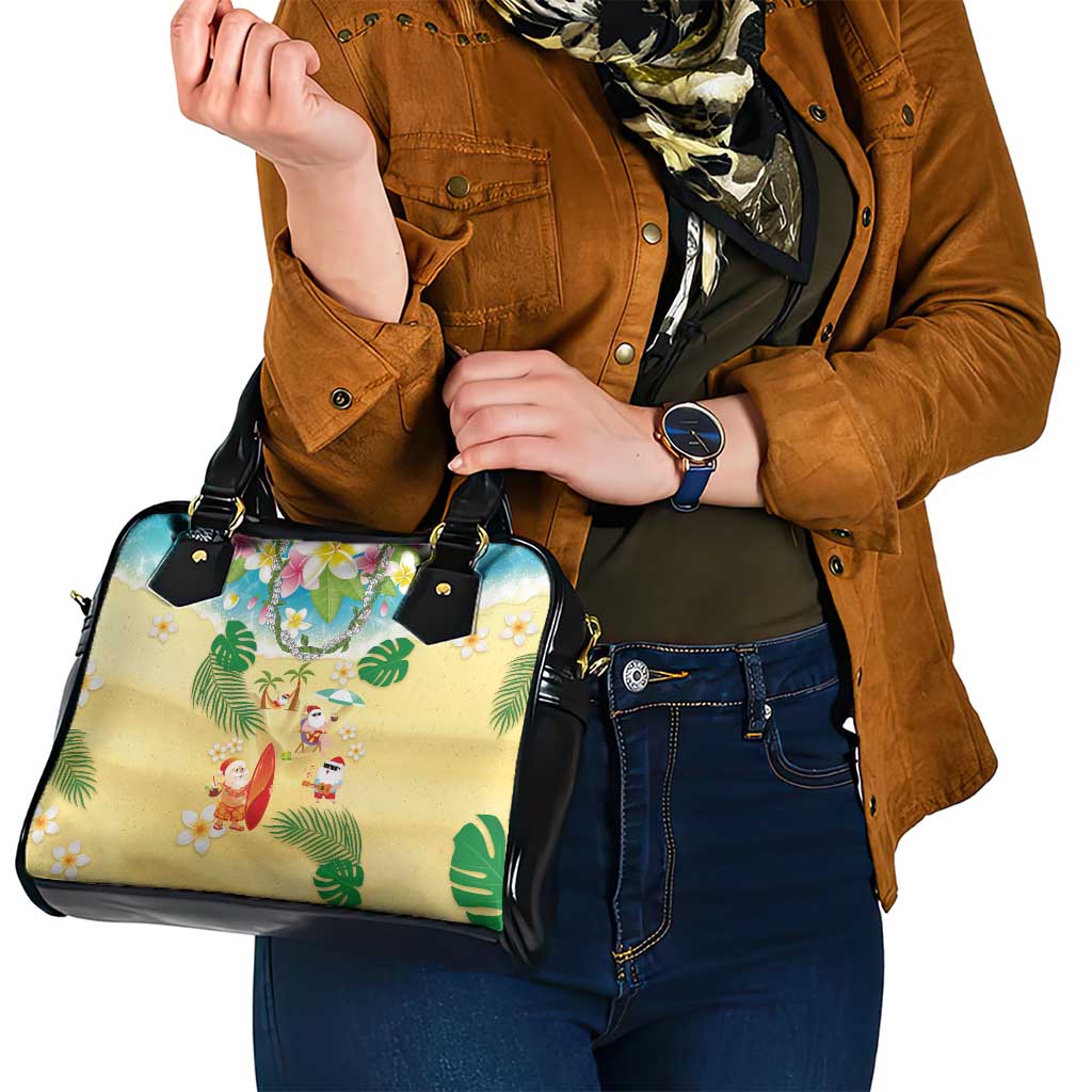 Hawaiian Mele Kalikimaka Shoulder Handbag Tropical Plumeria and Lei Funny Santa Beach - Polynesian Pride
