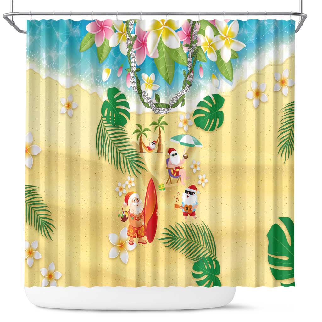 Hawaiian Mele Kalikimaka Shower Curtain Tropical Plumeria and Lei Funny Santa Beach LT03 Multicolor - Polynesian Pride