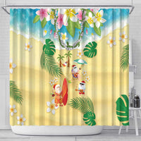 Hawaiian Mele Kalikimaka Shower Curtain Tropical Plumeria and Lei Funny Santa Beach - Polynesian Pride