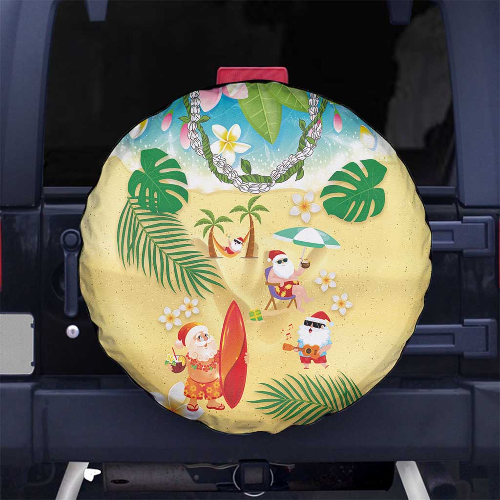 Hawaiian Mele Kalikimaka Spare Tire Cover Tropical Plumeria and Lei Funny Santa Beach - Polynesian Pride
