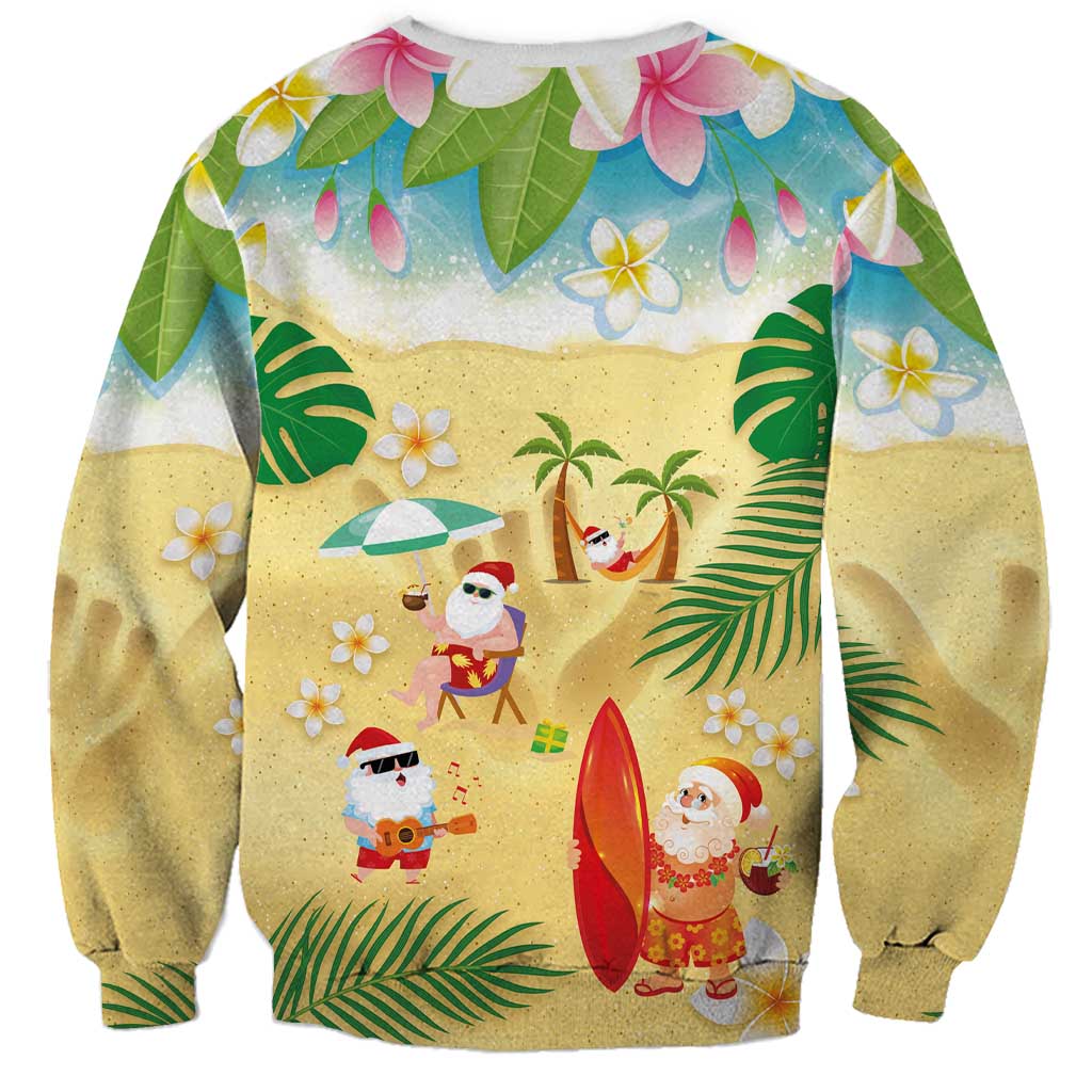 Hawaiian Mele Kalikimaka Sweatshirt Tropical Plumeria and Lei Funny Santa Beach - Polynesian Pride