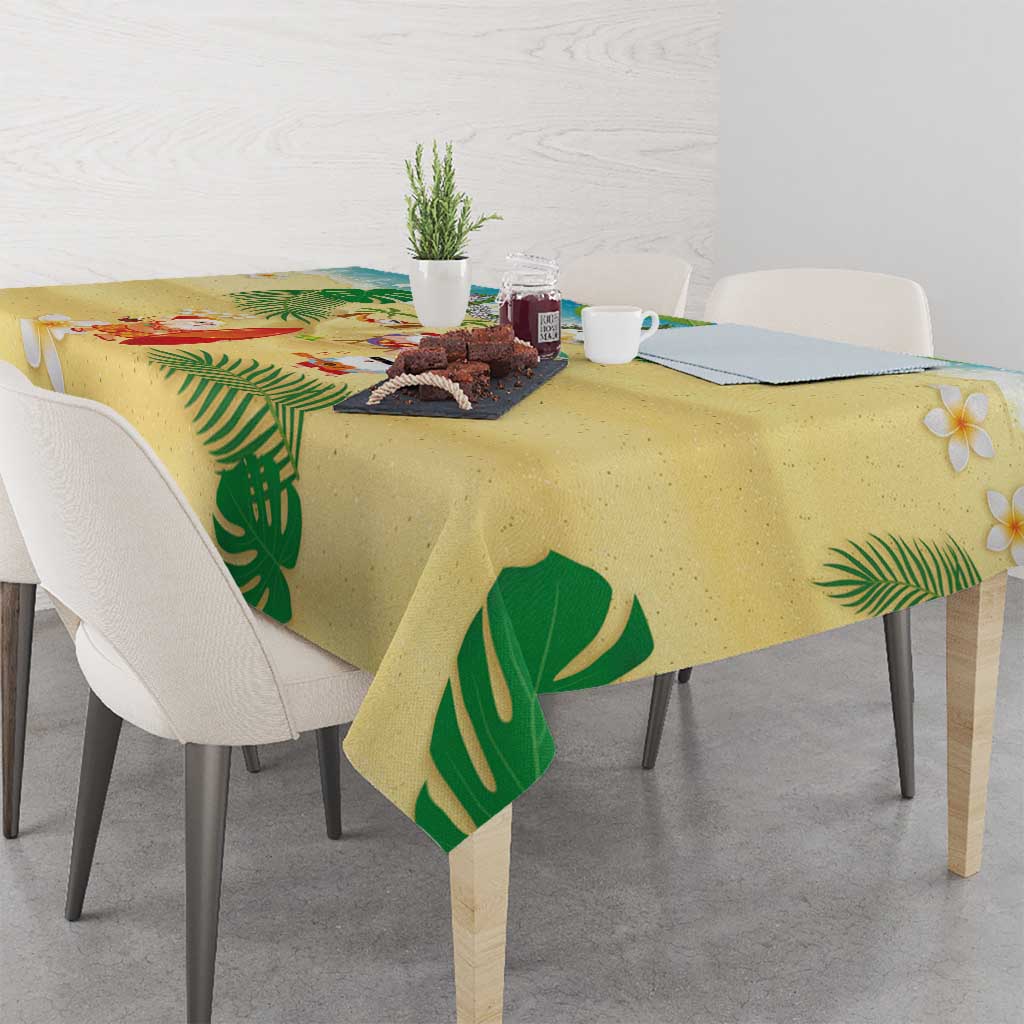 Hawaiian Mele Kalikimaka Tablecloth Tropical Plumeria and Lei Funny Santa Beach - Polynesian Pride