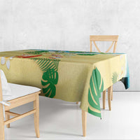 Hawaiian Mele Kalikimaka Tablecloth Tropical Plumeria and Lei Funny Santa Beach - Polynesian Pride
