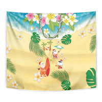 Hawaiian Mele Kalikimaka Tapestry Tropical Plumeria and Lei Funny Santa Beach - Polynesian Pride