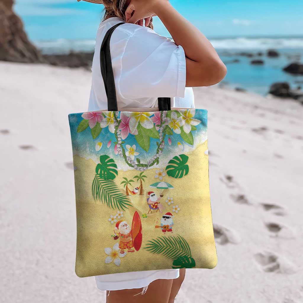 Hawaiian Mele Kalikimaka Tote Bag Tropical Plumeria and Lei Funny Santa Beach - Polynesian Pride