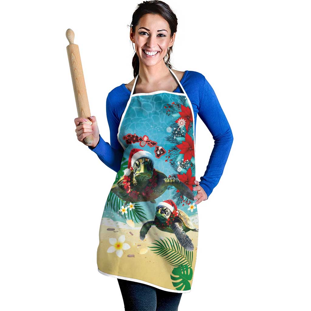 Hawaiian Mele Kalikimaka Apron Tropical Xmas Turtles Red Poinsettia Watercolor - Polynesian Pride