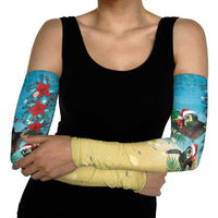 Hawaiian Mele Kalikimaka Arm Sleeves Tropical Xmas Turtles Red Poinsettia Watercolor - Polynesian Pride