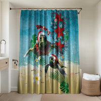 Hawaiian Mele Kalikimaka Bathroom Set Tropical Xmas Turtles Red Poinsettia Watercolor - Polynesian Pride