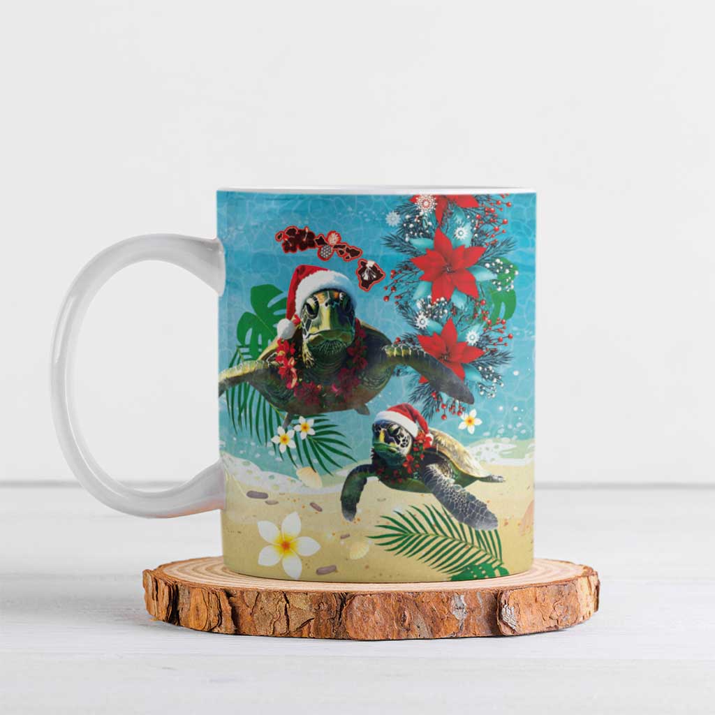Hawaiian Mele Kalikimaka Ceramic Mug Tropical Xmas Turtles Red Poinsettia Watercolor LT03 Multicolor - Polynesian Pride