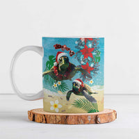 Hawaiian Mele Kalikimaka Ceramic Mug Tropical Xmas Turtles Red Poinsettia Watercolor - Polynesian Pride