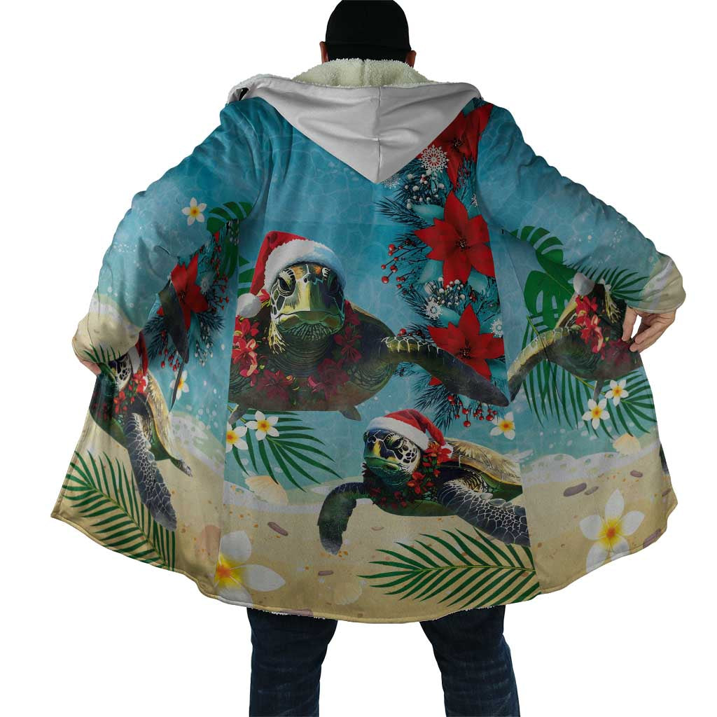 Hawaiian Mele Kalikimaka Cloak Tropical Xmas Turtles Red Poinsettia Watercolor - Polynesian Pride