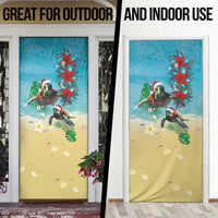 Hawaiian Mele Kalikimaka Door Cover Tropical Xmas Turtles Red Poinsettia Watercolor - Polynesian Pride