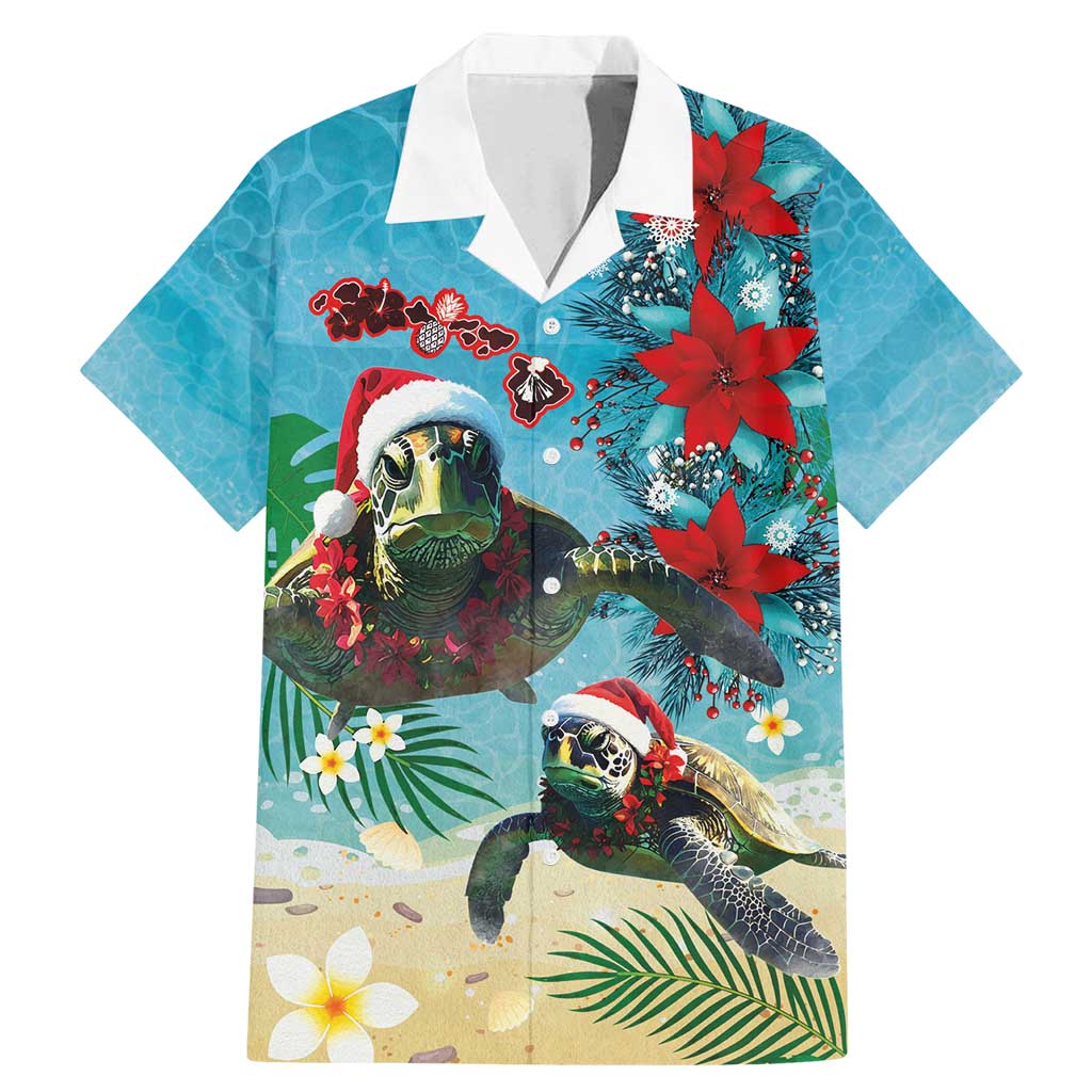 Hawaiian Mele Kalikimaka Family Matching Mermaid Dress and Hawaiian Shirt Tropical Xmas Turtles Red Poinsettia Watercolor - Polynesian Pride