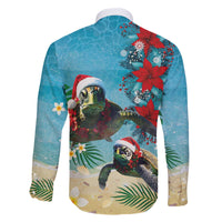 Hawaiian Mele Kalikimaka Family Matching Off The Shoulder Long Sleeve Dress and Hawaiian Shirt Tropical Xmas Turtles Red Poinsettia Watercolor - Polynesian Pride