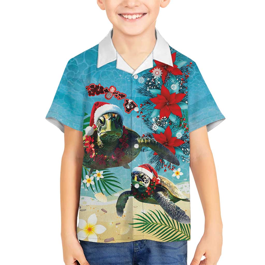 Hawaiian Mele Kalikimaka Family Matching Off Shoulder Maxi Dress and Hawaiian Shirt Tropical Xmas Turtles Red Poinsettia Watercolor - Polynesian Pride