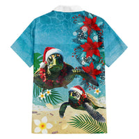 Hawaiian Mele Kalikimaka Family Matching Puletasi and Hawaiian Shirt Tropical Xmas Turtles Red Poinsettia Watercolor - Polynesian Pride