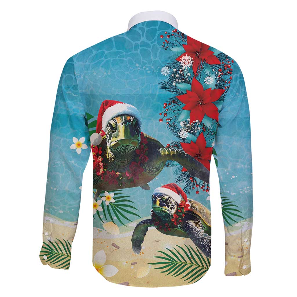 Hawaiian Mele Kalikimaka Family Matching Puletasi and Hawaiian Shirt Tropical Xmas Turtles Red Poinsettia Watercolor - Polynesian Pride