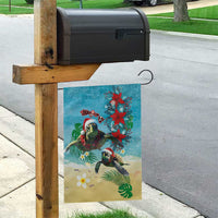 Hawaiian Mele Kalikimaka Garden Flag Tropical Xmas Turtles Red Poinsettia Watercolor - Polynesian Pride