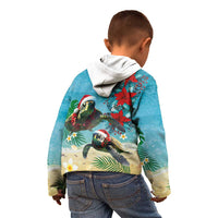 Hawaiian Mele Kalikimaka Kid Hoodie Tropical Xmas Turtles Red Poinsettia Watercolor - Polynesian Pride