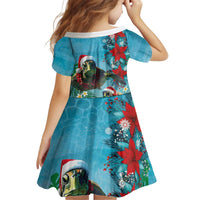 Hawaiian Mele Kalikimaka Kid Short Sleeve Dress Tropical Xmas Turtles Red Poinsettia Watercolor - Polynesian Pride