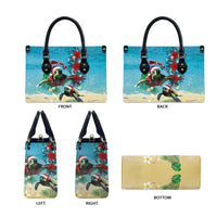 Hawaiian Mele Kalikimaka Leather Bag Tropical Xmas Turtles Red Poinsettia Watercolor - Polynesian Pride