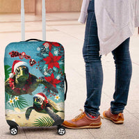 Hawaiian Mele Kalikimaka Luggage Cover Tropical Xmas Turtles Red Poinsettia Watercolor - Polynesian Pride