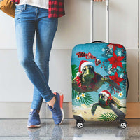 Hawaiian Mele Kalikimaka Luggage Cover Tropical Xmas Turtles Red Poinsettia Watercolor - Polynesian Pride