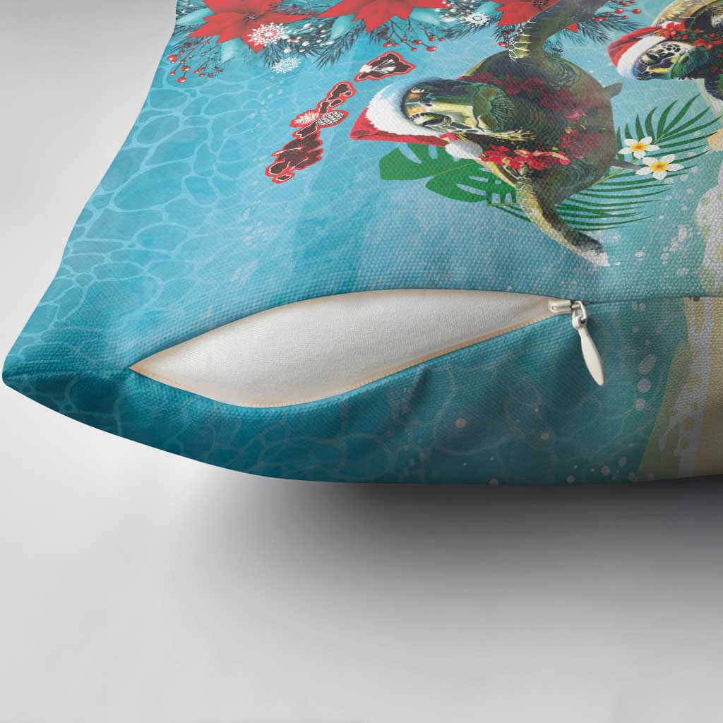 Hawaiian Mele Kalikimaka Pillow Cover Tropical Xmas Turtles Red Poinsettia Watercolor - Polynesian Pride