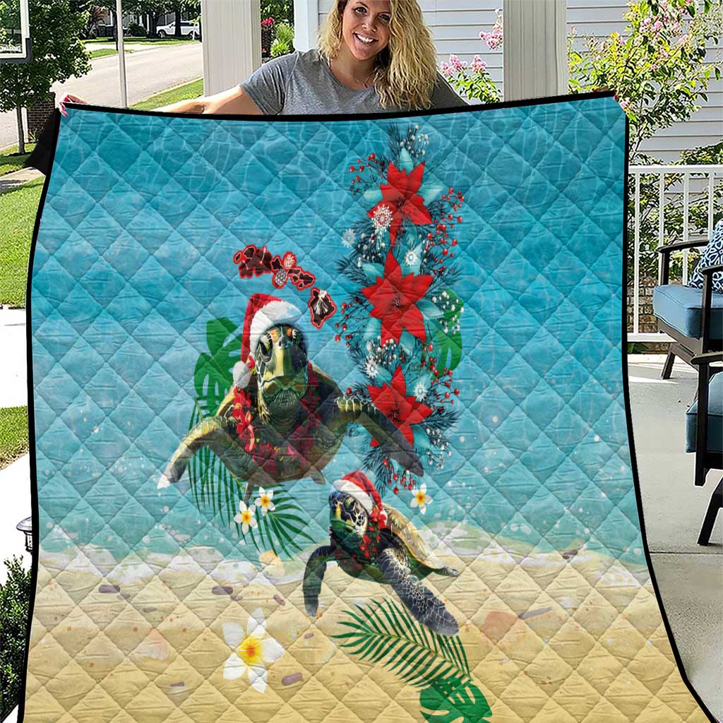 Hawaiian Mele Kalikimaka Quilt Tropical Xmas Turtles Red Poinsettia Watercolor LT03 Multicolor - Polynesian Pride