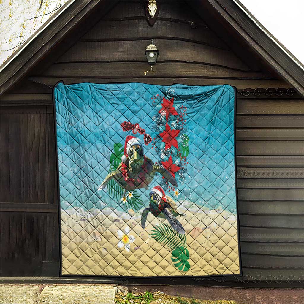 Hawaiian Mele Kalikimaka Quilt Tropical Xmas Turtles Red Poinsettia Watercolor - Polynesian Pride