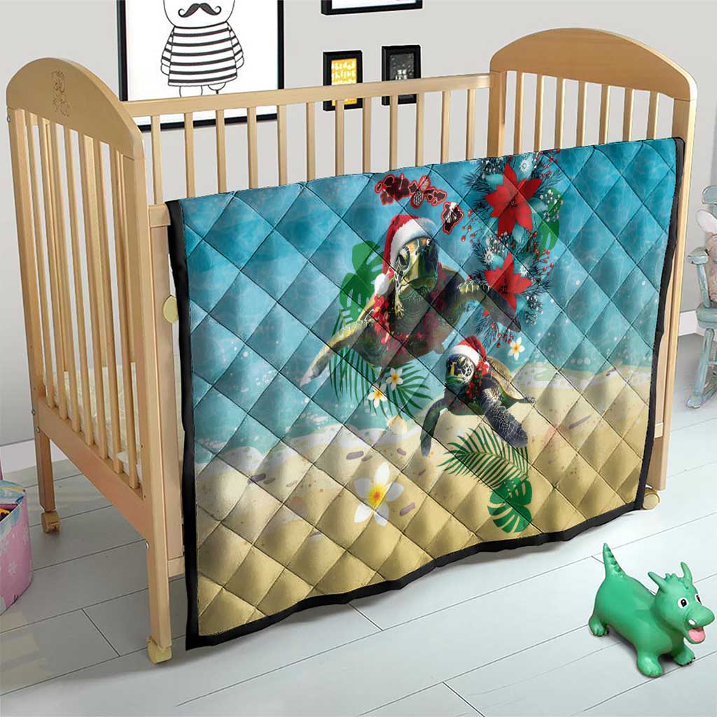 Hawaiian Mele Kalikimaka Quilt Tropical Xmas Turtles Red Poinsettia Watercolor - Polynesian Pride