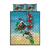 Hawaiian Mele Kalikimaka Quilt Bed Set Tropical Xmas Turtles Red Poinsettia Watercolor - Polynesian Pride