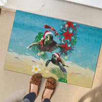Hawaiian Mele Kalikimaka Rubber Doormat Tropical Xmas Turtles Red Poinsettia Watercolor - Polynesian Pride