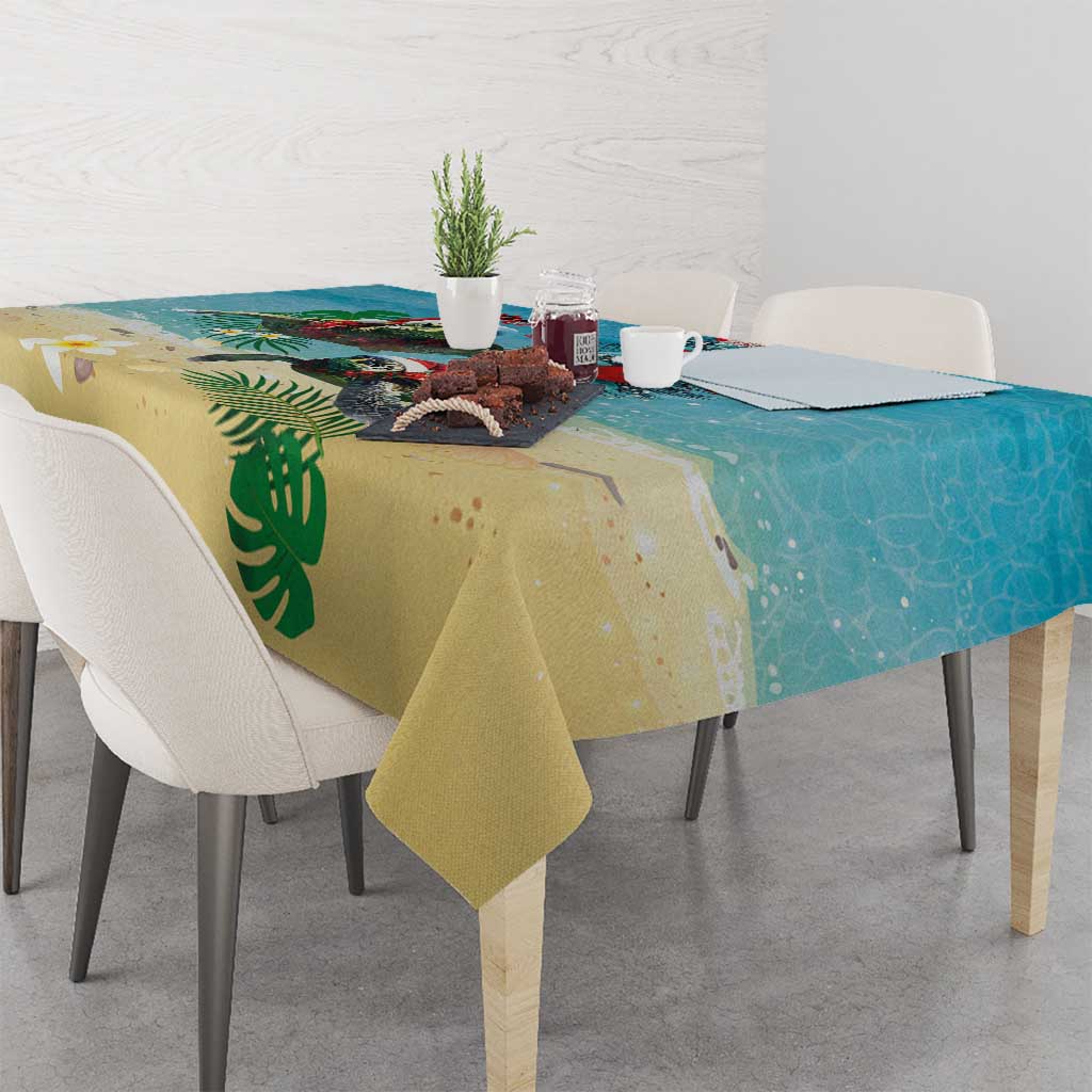 Hawaiian Mele Kalikimaka Tablecloth Tropical Xmas Turtles Red Poinsettia Watercolor - Polynesian Pride