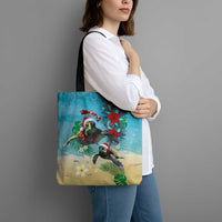 Hawaiian Mele Kalikimaka Tote Bag Tropical Xmas Turtles Red Poinsettia Watercolor - Polynesian Pride
