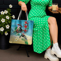 Hawaiian Mele Kalikimaka Tote Bag Tropical Xmas Turtles Red Poinsettia Watercolor - Polynesian Pride