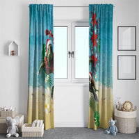 Hawaiian Mele Kalikimaka Window Curtain Tropical Xmas Turtles Red Poinsettia Watercolor - Polynesian Pride