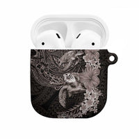 Hawaiian Plumeria and Hibiscus with Turtles AirPods Case Polynesian Art Grayscale - Polynesian Pride